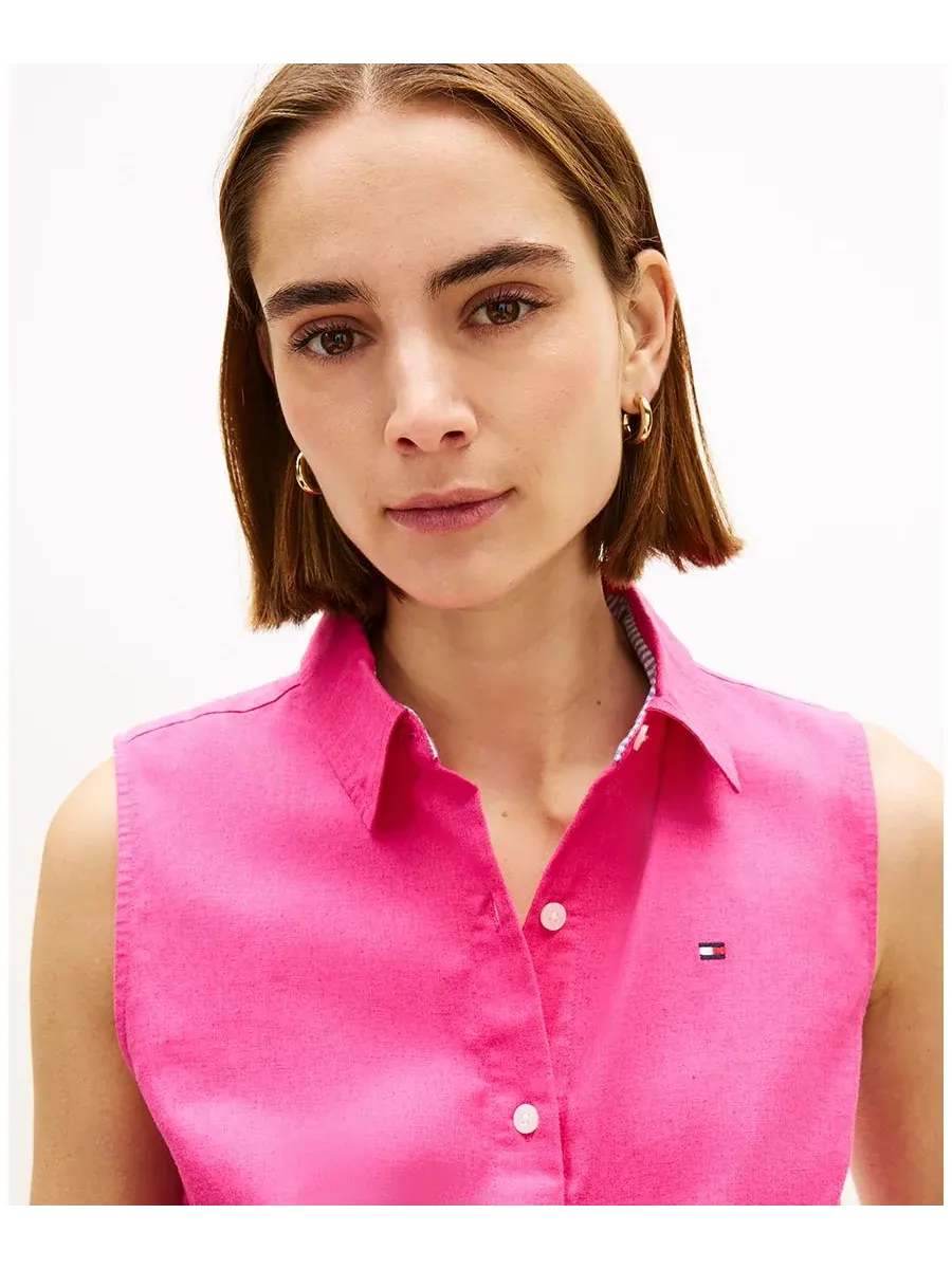 Женская льняная блузка с воротником-завязкой Tommy Hilfiger — изображение 3 из 4, розовый
