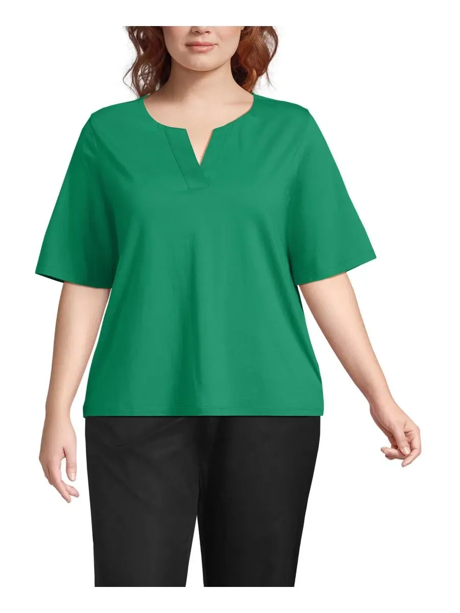 Блузка с разрезом и коротким рукавом из Supima хлопка Lands' End, Vibrant Clover — изображение 1 из 3