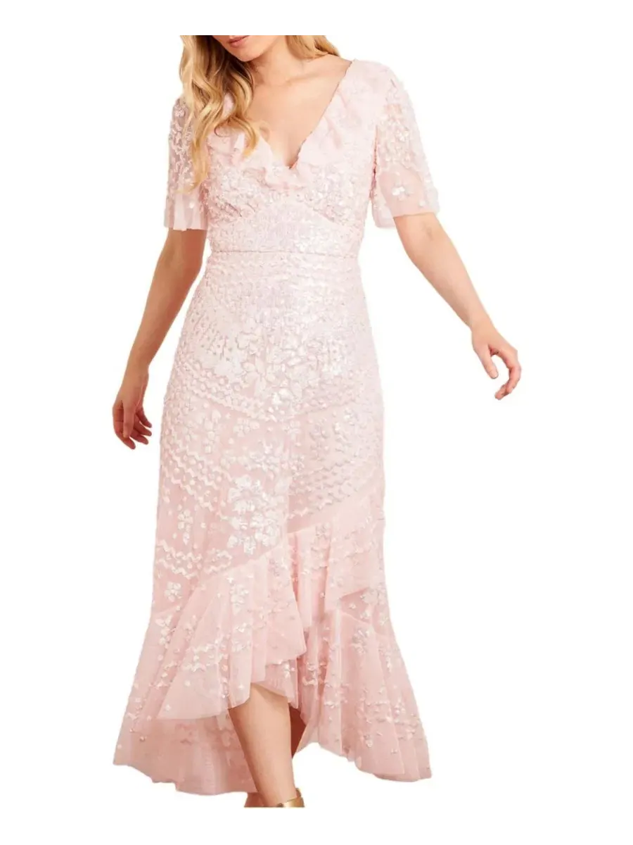 Платье-макси Anais Sequin Frill Ankle Needle & Thread — белый