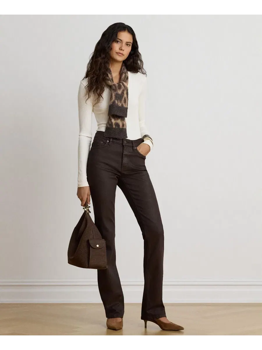Женский топ с V-образным вырезом и длинным рукавом Rib-Knit Lauren Ralph Lauren — изображение 3 из 6, кремовый