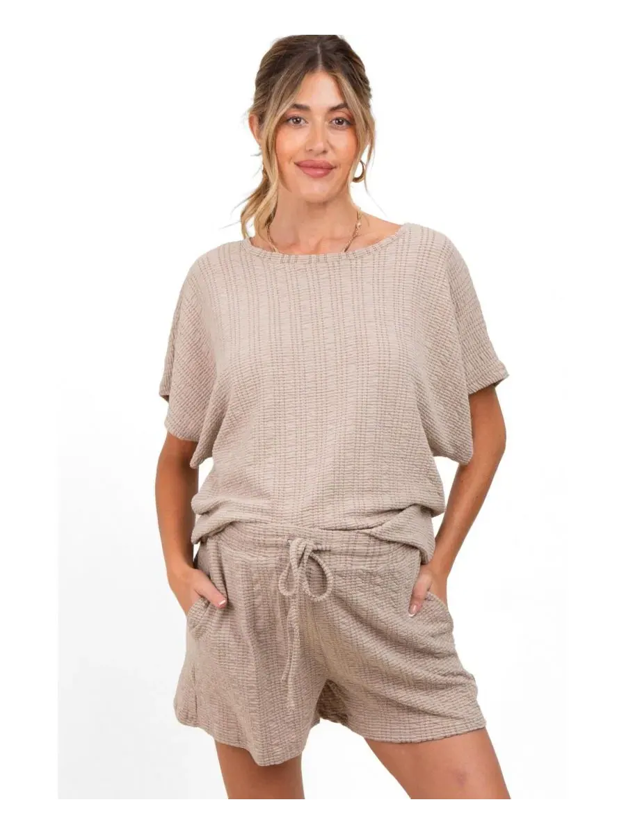 Комплект из топа с рукавом-долман и шорт для беременных, Taupe Pinkblush