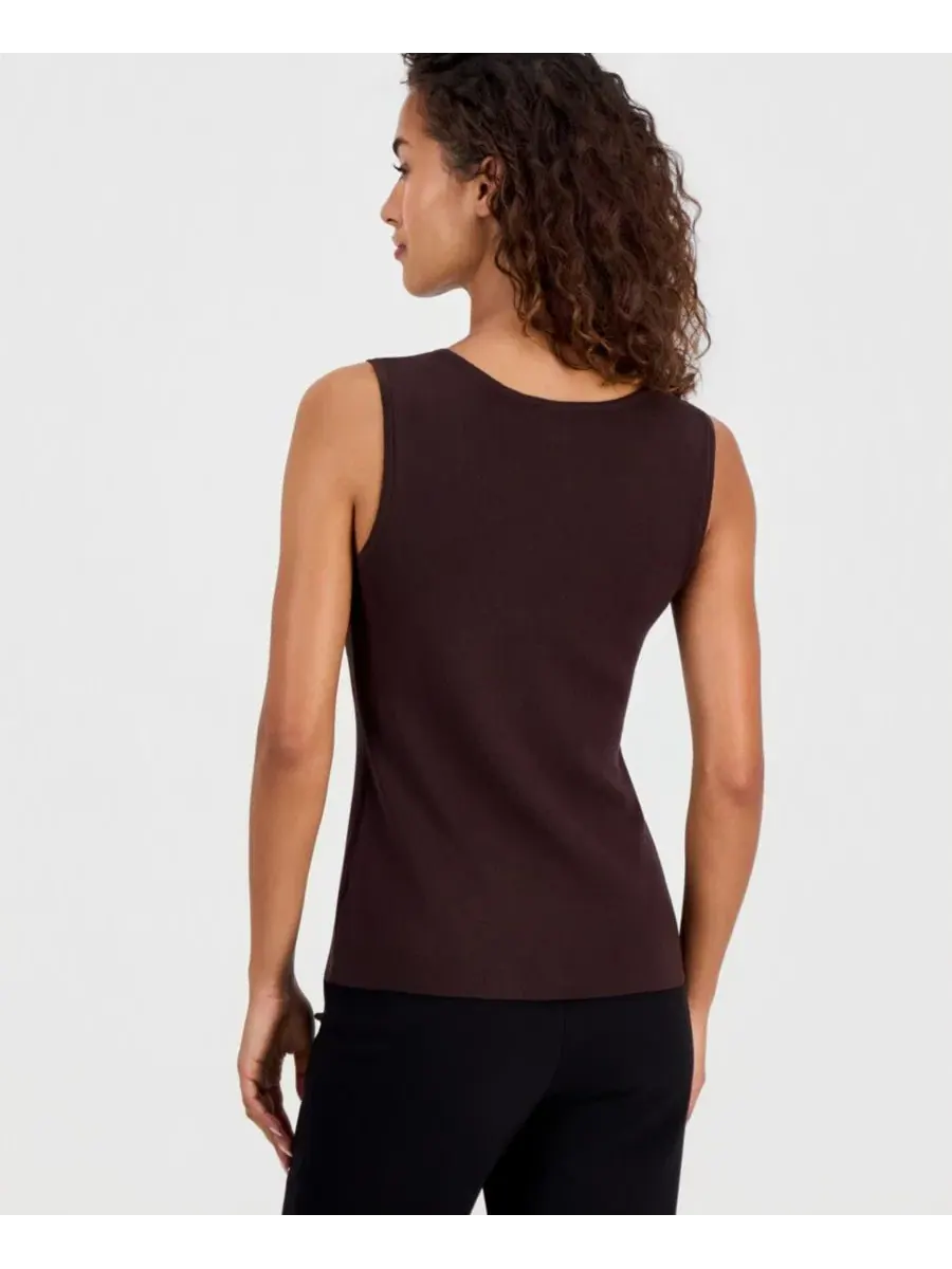 Топ без рукавов с V-образным вырезом Petite V-Neck Sleeveless Tank Top Tahari ASL — изображение 3 из 3, эспрессо