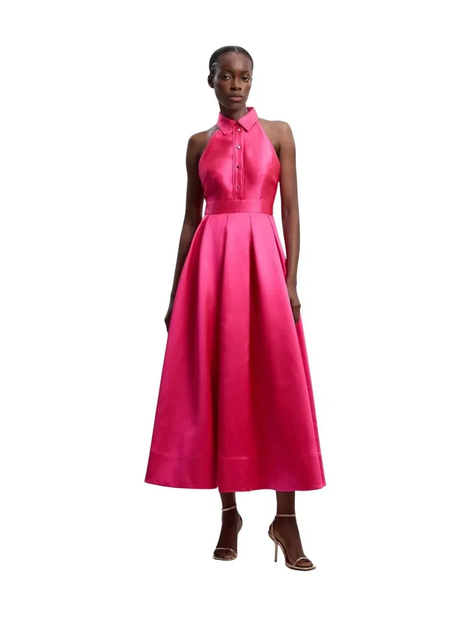 Макси-платье с контрастным воротником, без рукавов, Collared Maxi Dress Karen Millen — изображение 1 из 4, фуксия