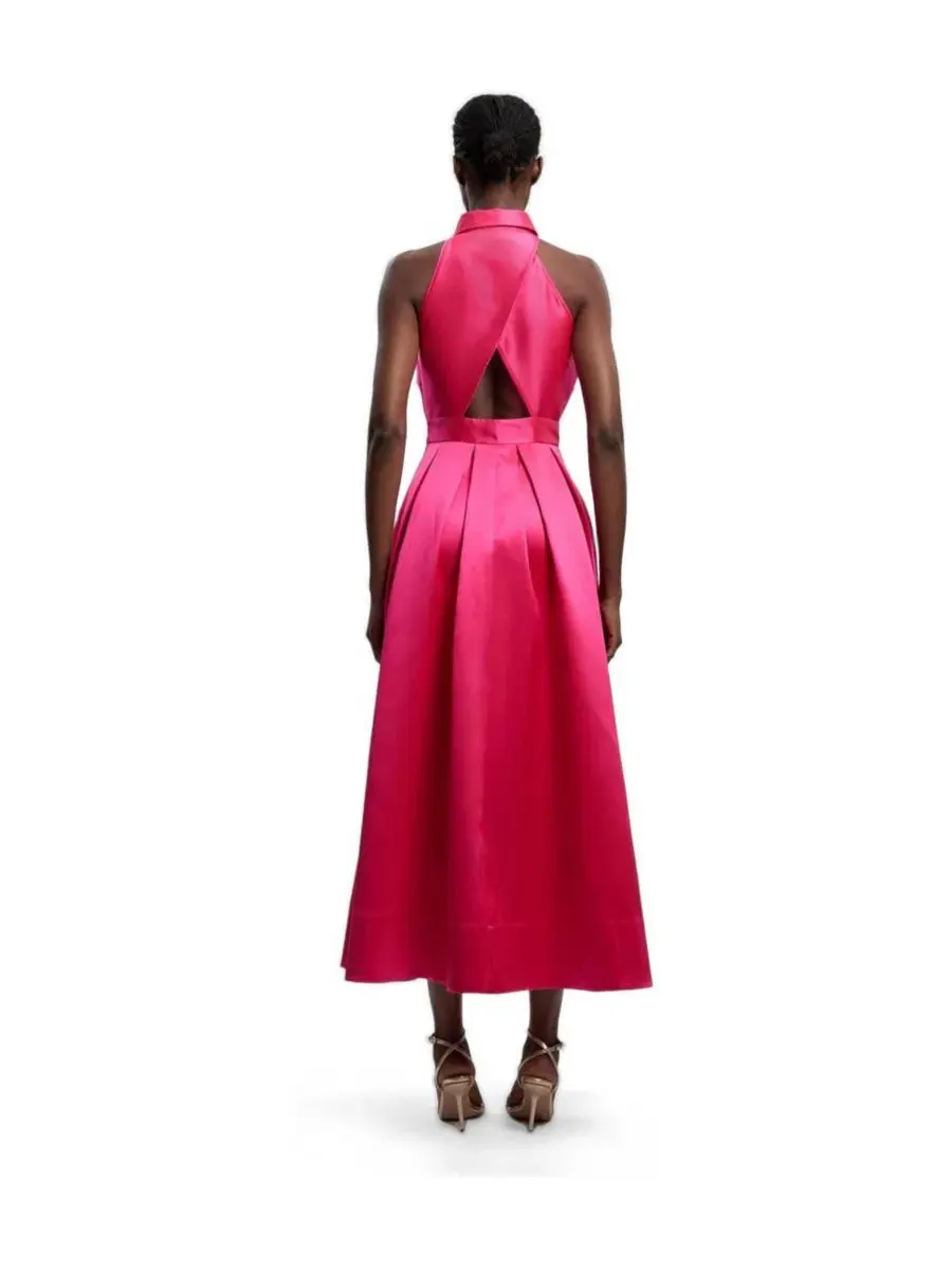 Макси-платье с контрастным воротником, без рукавов, Collared Maxi Dress Karen Millen — изображение 3 из 4, фуксия