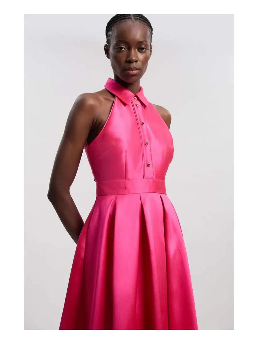 Макси-платье с контрастным воротником, без рукавов, Collared Maxi Dress Karen Millen — изображение 4 из 4, фуксия