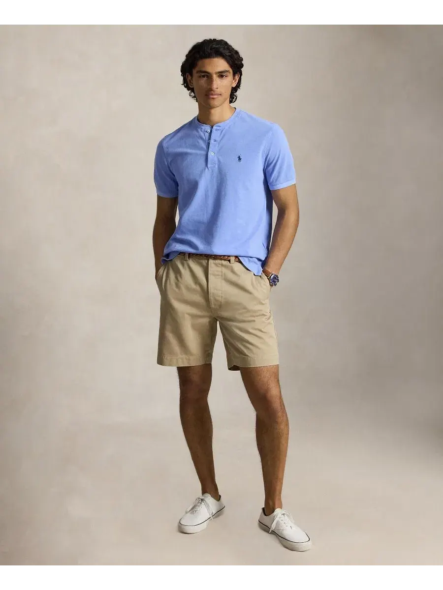 Мужская футболка-поло с воротником-хенли из сетки Featherweight Mesh Henley Polo Ralph Lauren — изображение 2 из 6, синий