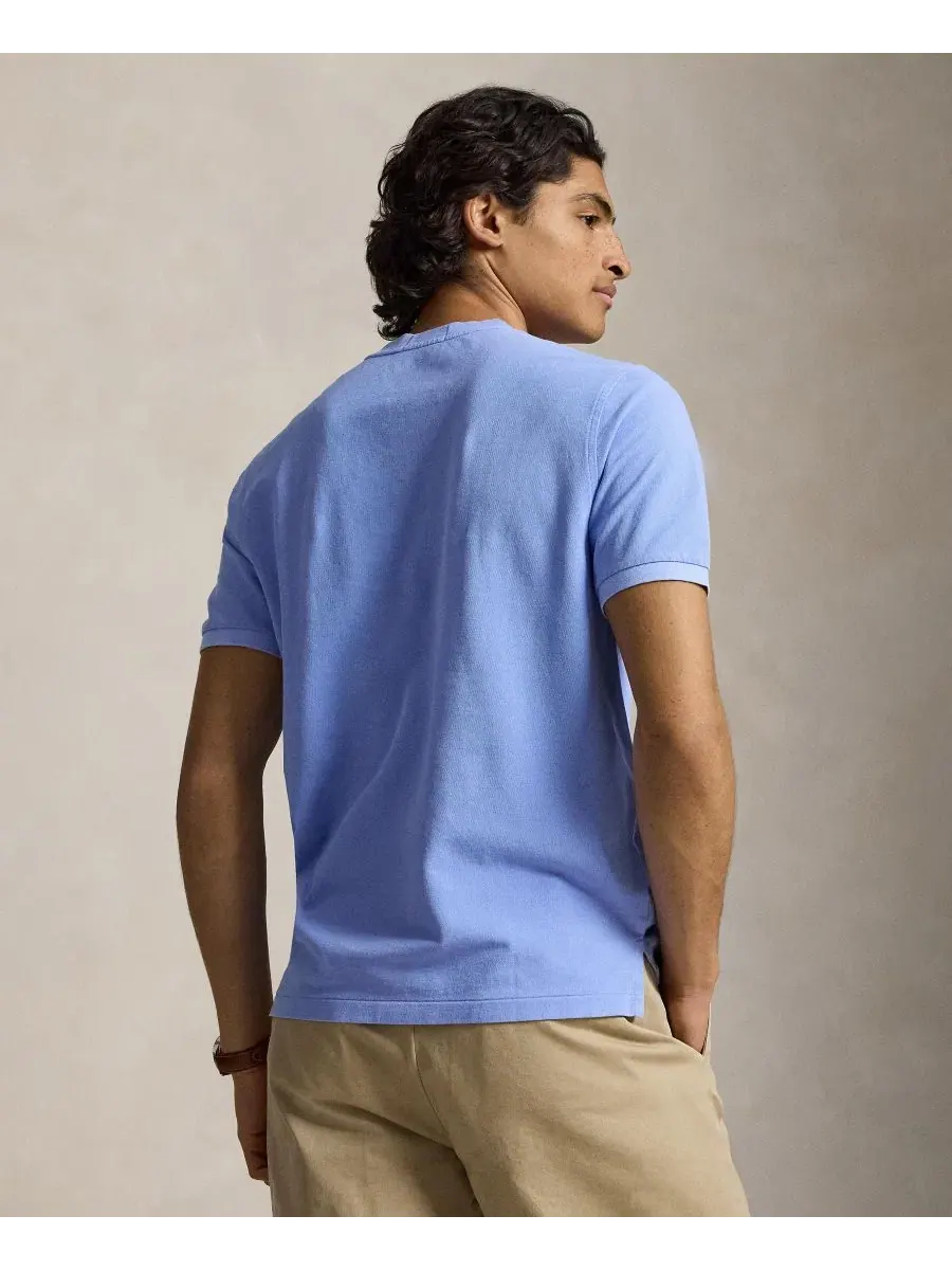 Мужская футболка-поло с воротником-хенли из сетки Featherweight Mesh Henley Polo Ralph Lauren — изображение 5 из 6, синий