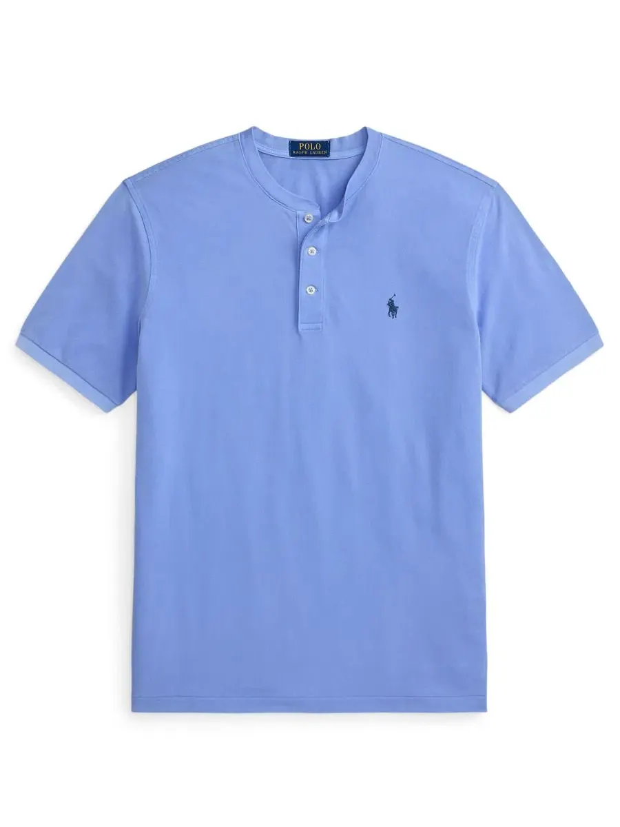 Мужская футболка-поло с воротником-хенли из сетки Featherweight Mesh Henley Polo Ralph Lauren — изображение 6 из 6, синий
