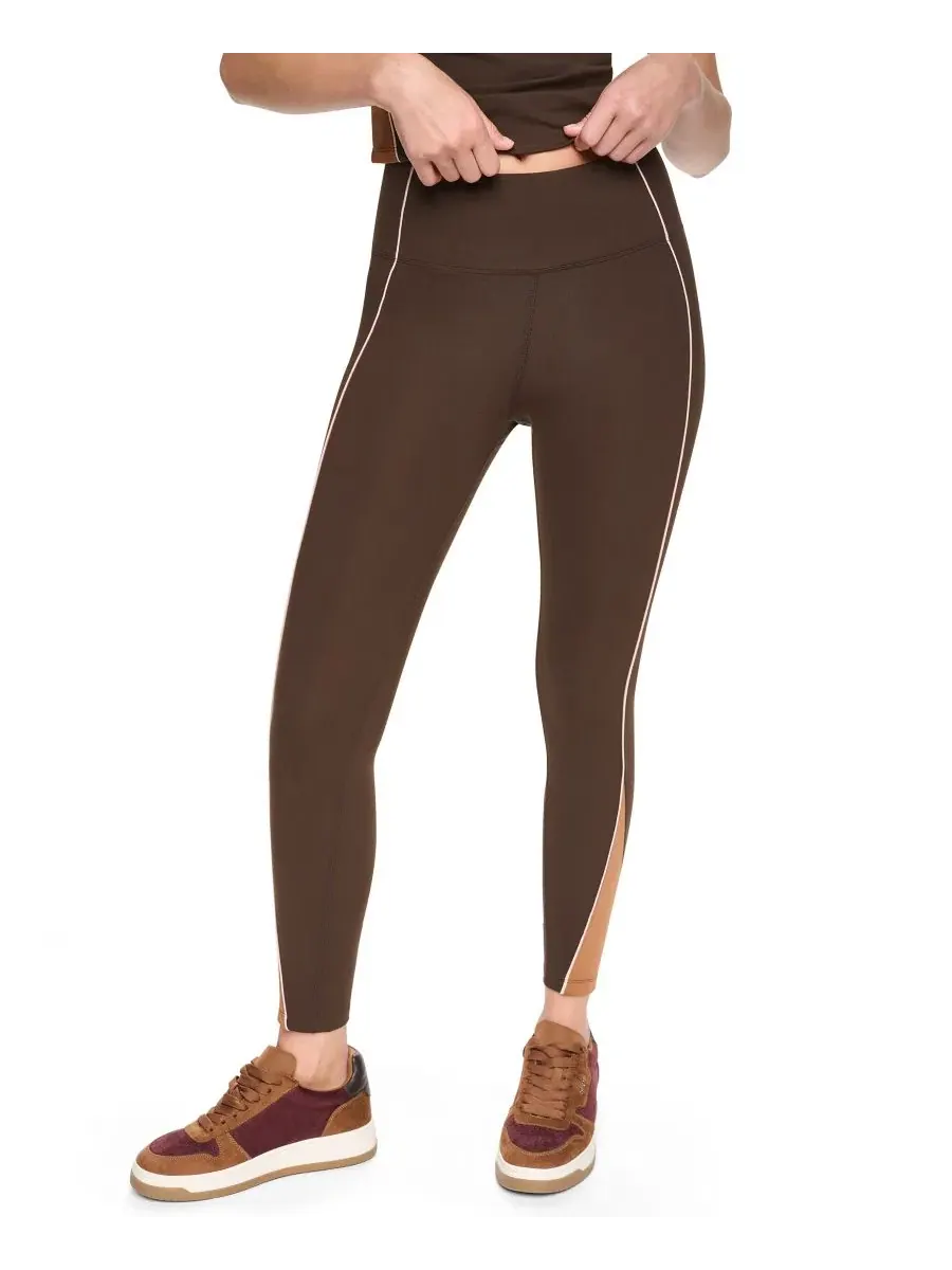 Женские леггинсы с высокой посадкой и цветными вставками 7/8 DKNY Sport, Espresso/Caramel/Blu — изображение 1 из 6, бежевый