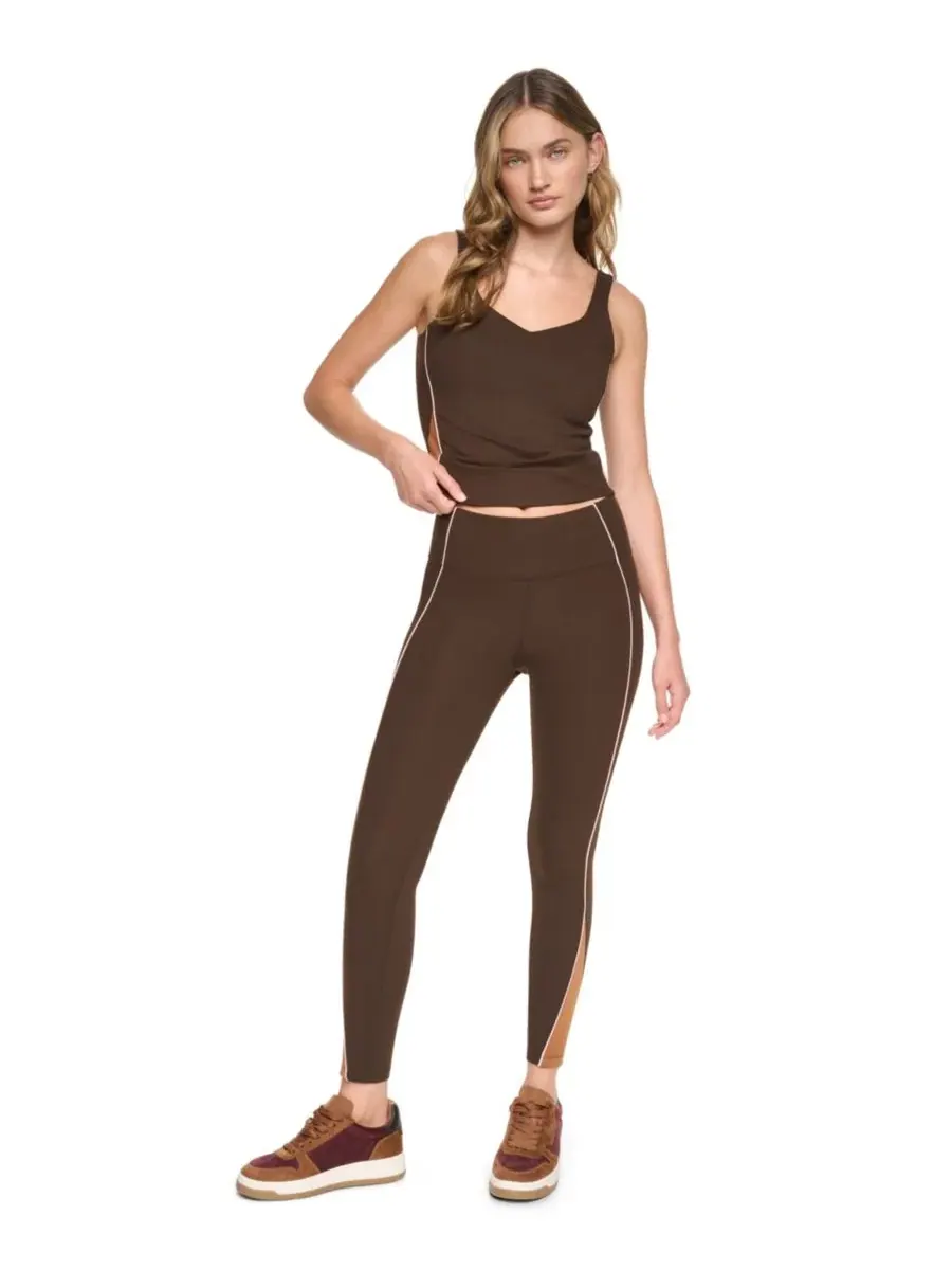 Женские леггинсы с высокой посадкой и цветными вставками 7/8 DKNY Sport, Espresso/Caramel/Blu — изображение 2 из 6, бежевый