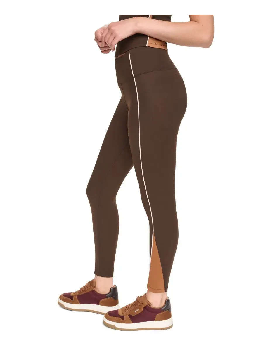 Женские леггинсы с высокой посадкой и цветными вставками 7/8 DKNY Sport, Espresso/Caramel/Blu — изображение 3 из 6, бежевый