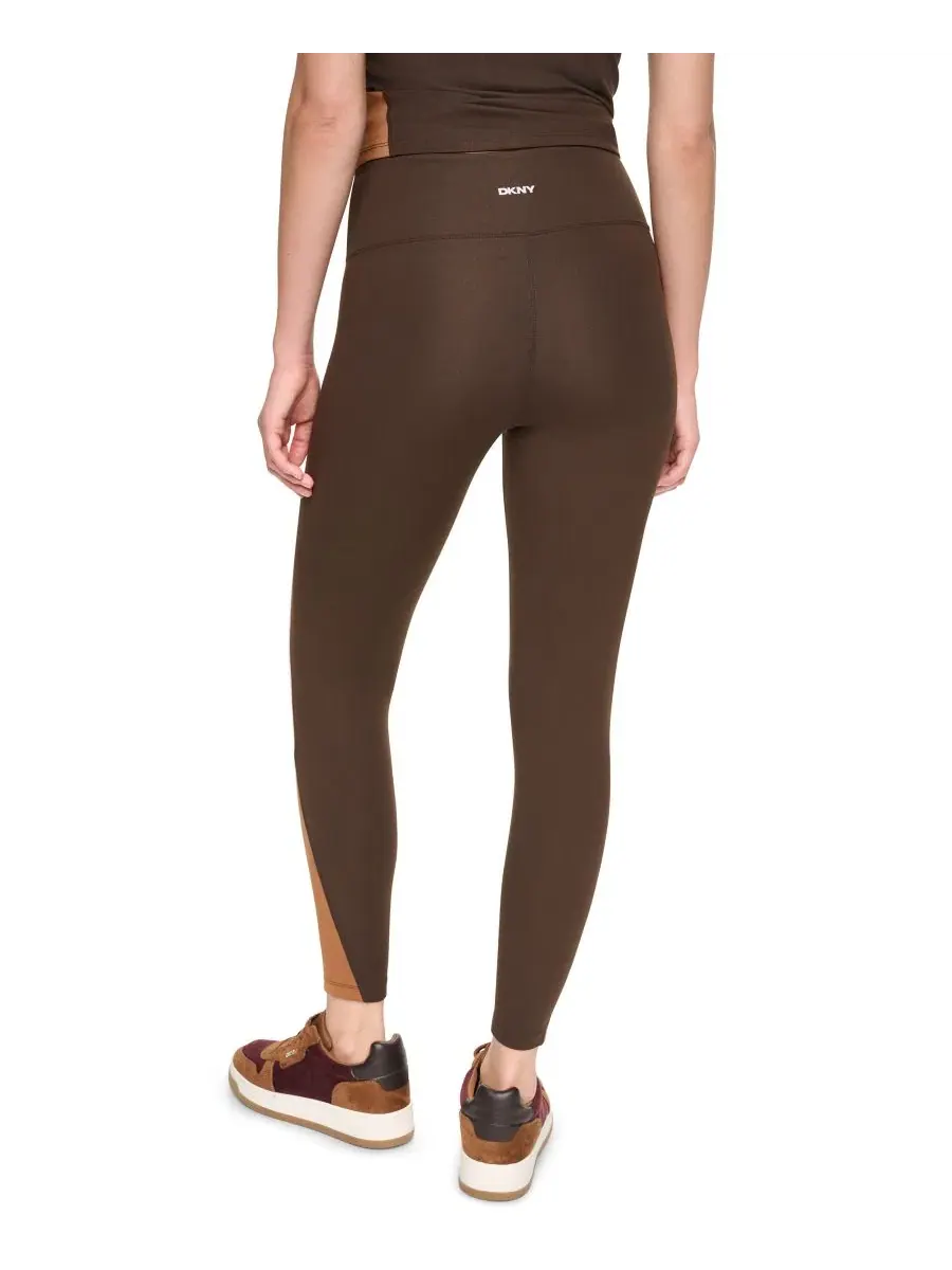 Женские леггинсы с высокой посадкой и цветными вставками 7/8 DKNY Sport, Espresso/Caramel/Blu — изображение 4 из 6, бежевый