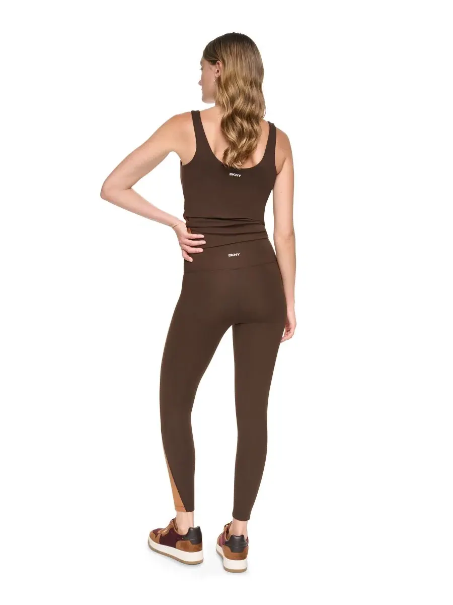 Женские леггинсы с высокой посадкой и цветными вставками 7/8 DKNY Sport, Espresso/Caramel/Blu — изображение 5 из 6, бежевый