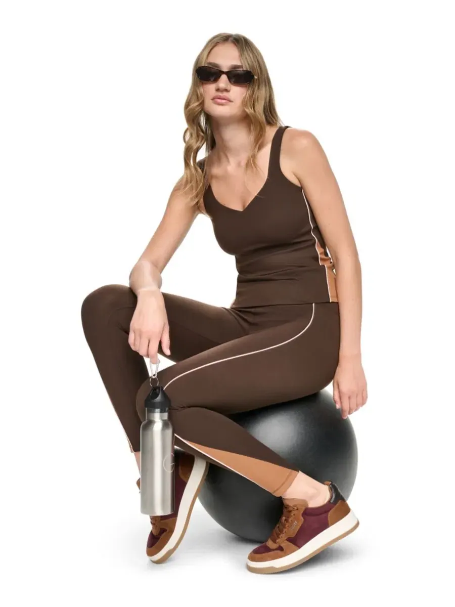 Женские леггинсы с высокой посадкой и цветными вставками 7/8 DKNY Sport, Espresso/Caramel/Blu — изображение 6 из 6, бежевый