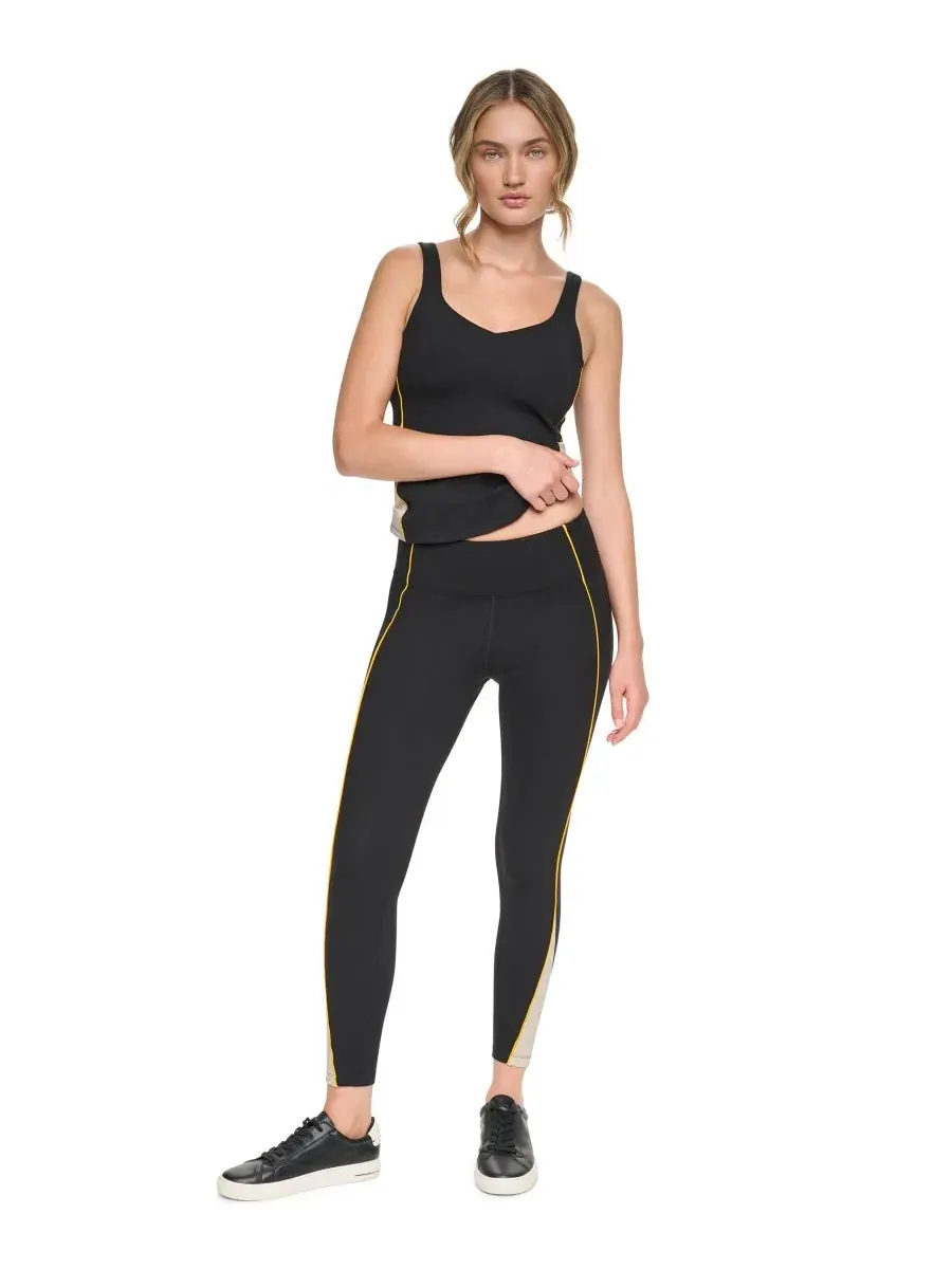 Леггинсы с высокой посадкой и цветными вставками, 7/8, модель Colorblock DKNY Sport — изображение 2 из 5, черный