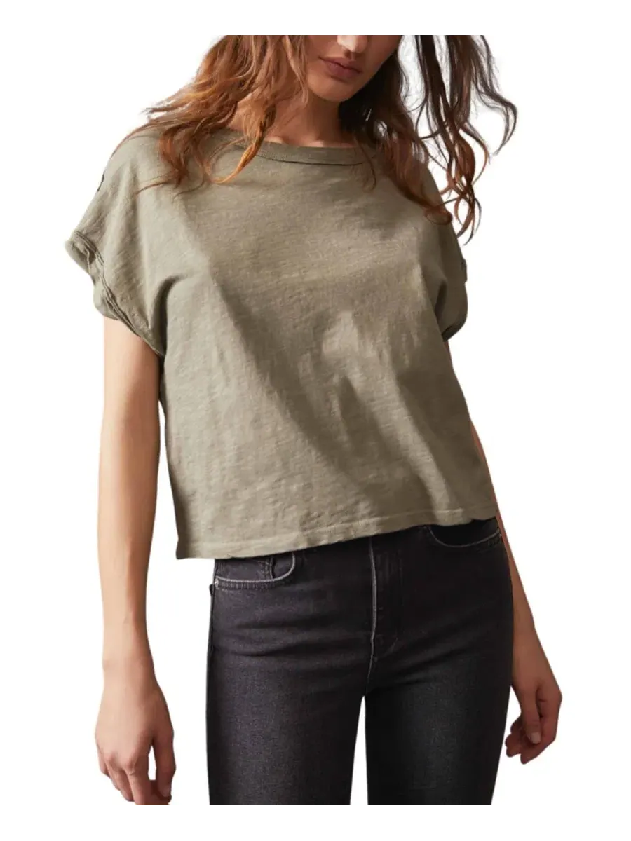 Футболка с коротким рукавом, кроп, модель You Rock Free People, Washed Army