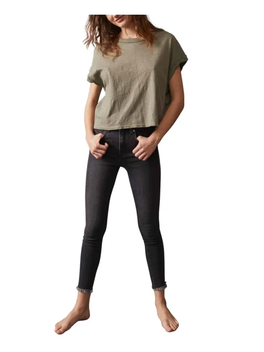 Футболка с коротким рукавом, кроп, модель You Rock Free People, Washed Army — изображение 2 из 5