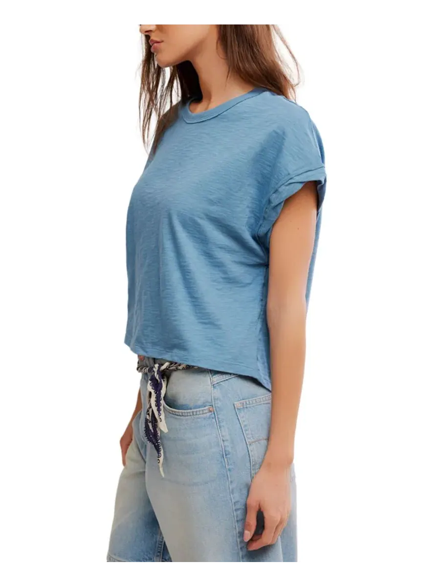 Футболка-кроп с коротким рукавом, модель You Rock Free People — изображение 3 из 5, синий