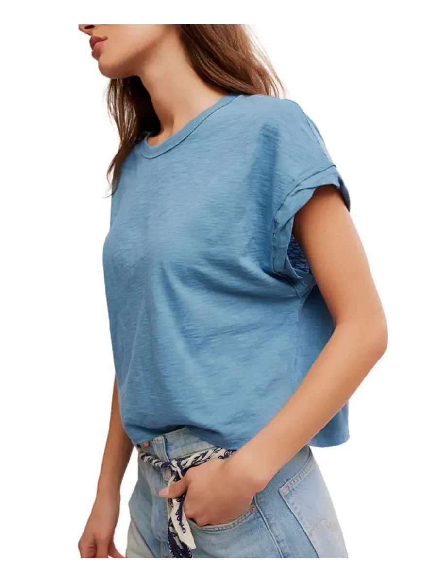 Футболка-кроп с коротким рукавом, модель You Rock Free People — изображение 4 из 5, синий