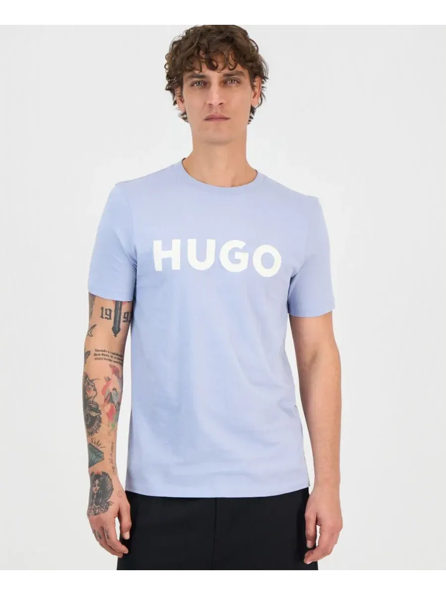 Футболка хлопковая с логотипом Dulivio Hugo Boss — изображение 1 из 4, светлый синий белый