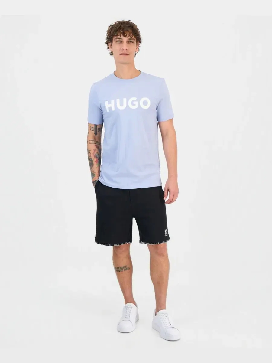 Футболка хлопковая с логотипом Dulivio Hugo Boss — изображение 3 из 4, светлый синий белый