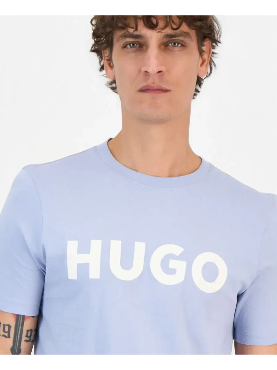 Футболка хлопковая с логотипом Dulivio Hugo Boss — изображение 4 из 4, светлый синий белый