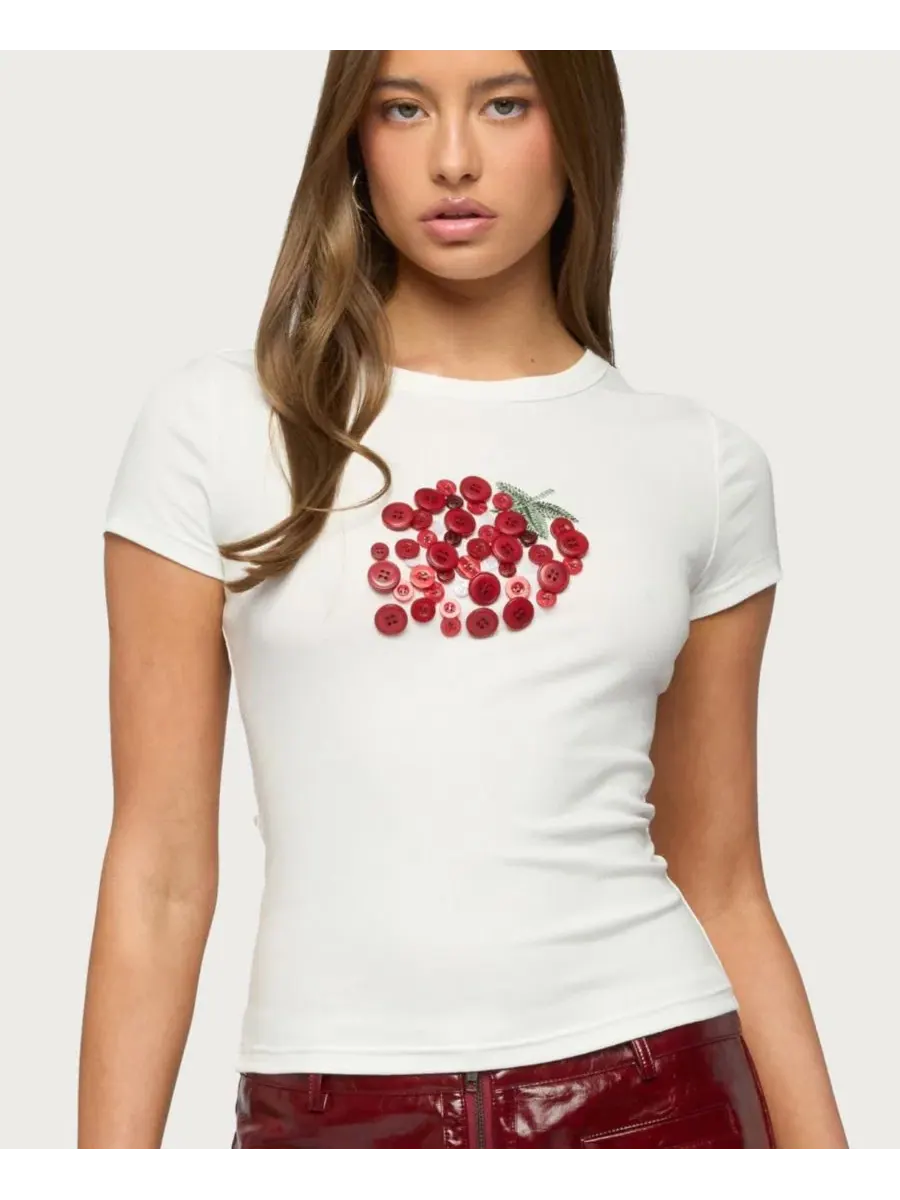 Футболка с принтом My Sweet Strawberry Button Edikted — изображение 1 из 5, белый