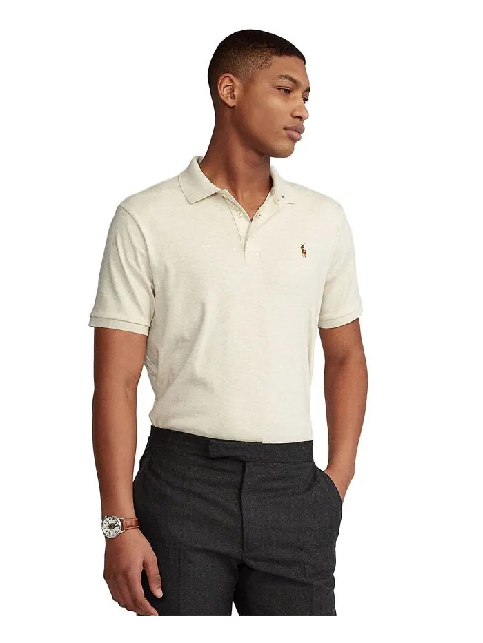 Мужская рубашка-поло классического кроя из мягкого хлопка Polo Ralph Lauren — изображение 1 из 5, кремовый