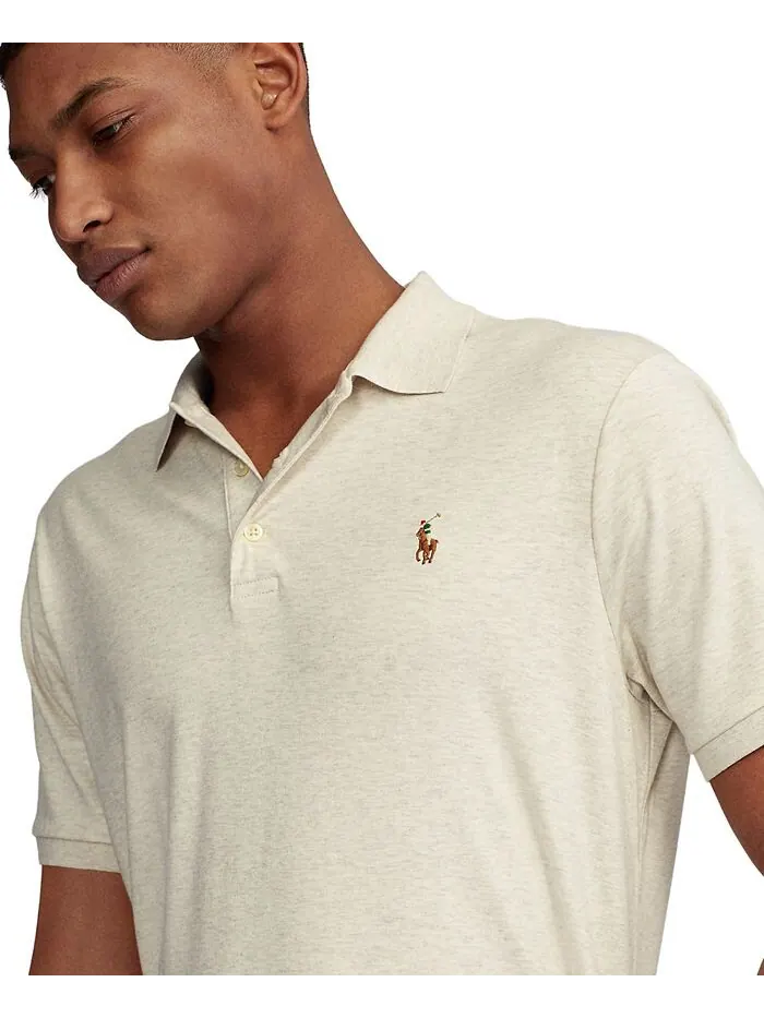 Мужская рубашка-поло классического кроя из мягкого хлопка Polo Ralph Lauren — изображение 4 из 5, кремовый