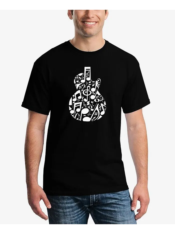 Мужская футболка с принтом «Музыкальные ноты» и гитарой Word Art LA Pop Art — изображение 1 из 5, черный