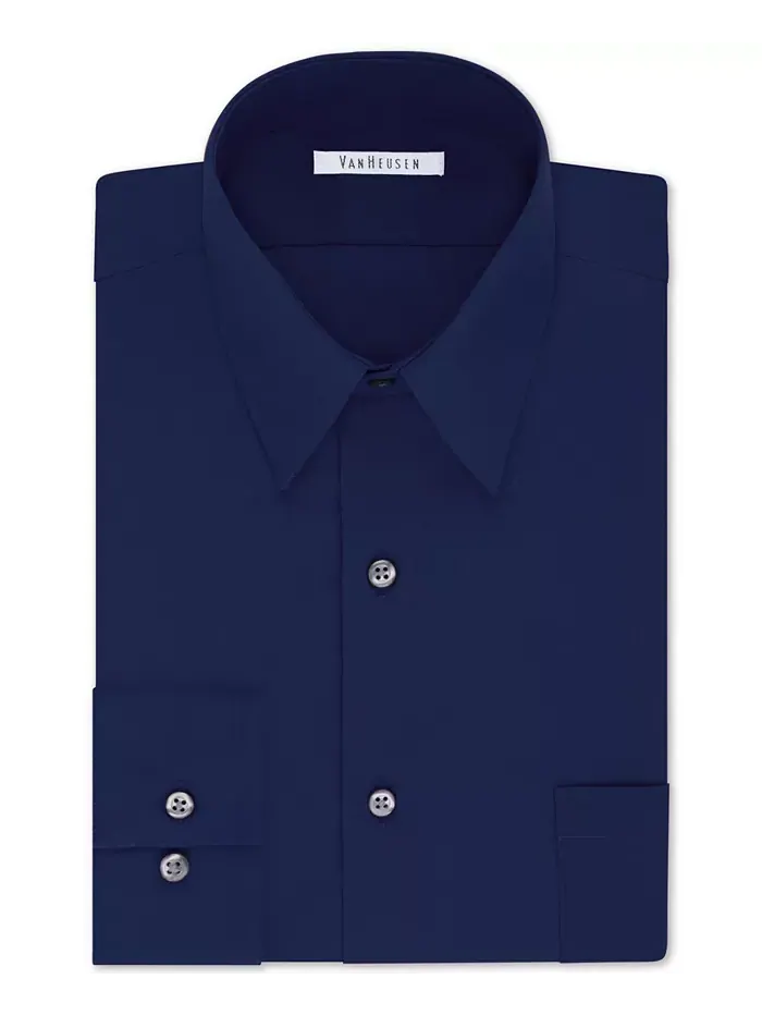 Мужская однотонная рубашка из поплина большего размера без складок Van Heusen — синий