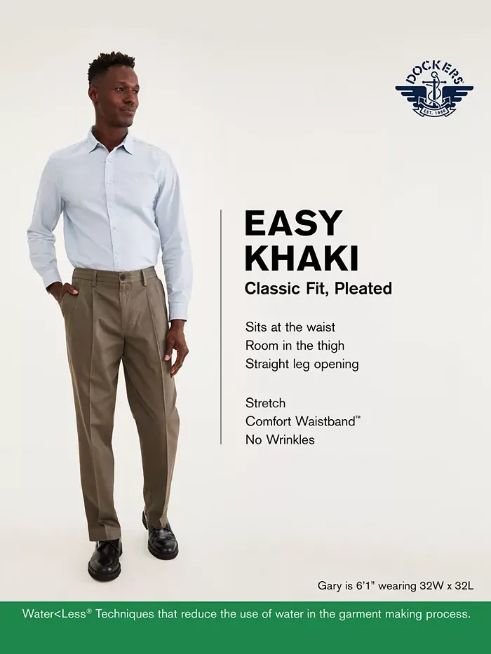Мужские классические брюки со складками Easy Fit в цвете хаки с эффектом стрейч Dockers — изображение 4 из 4, кофейный