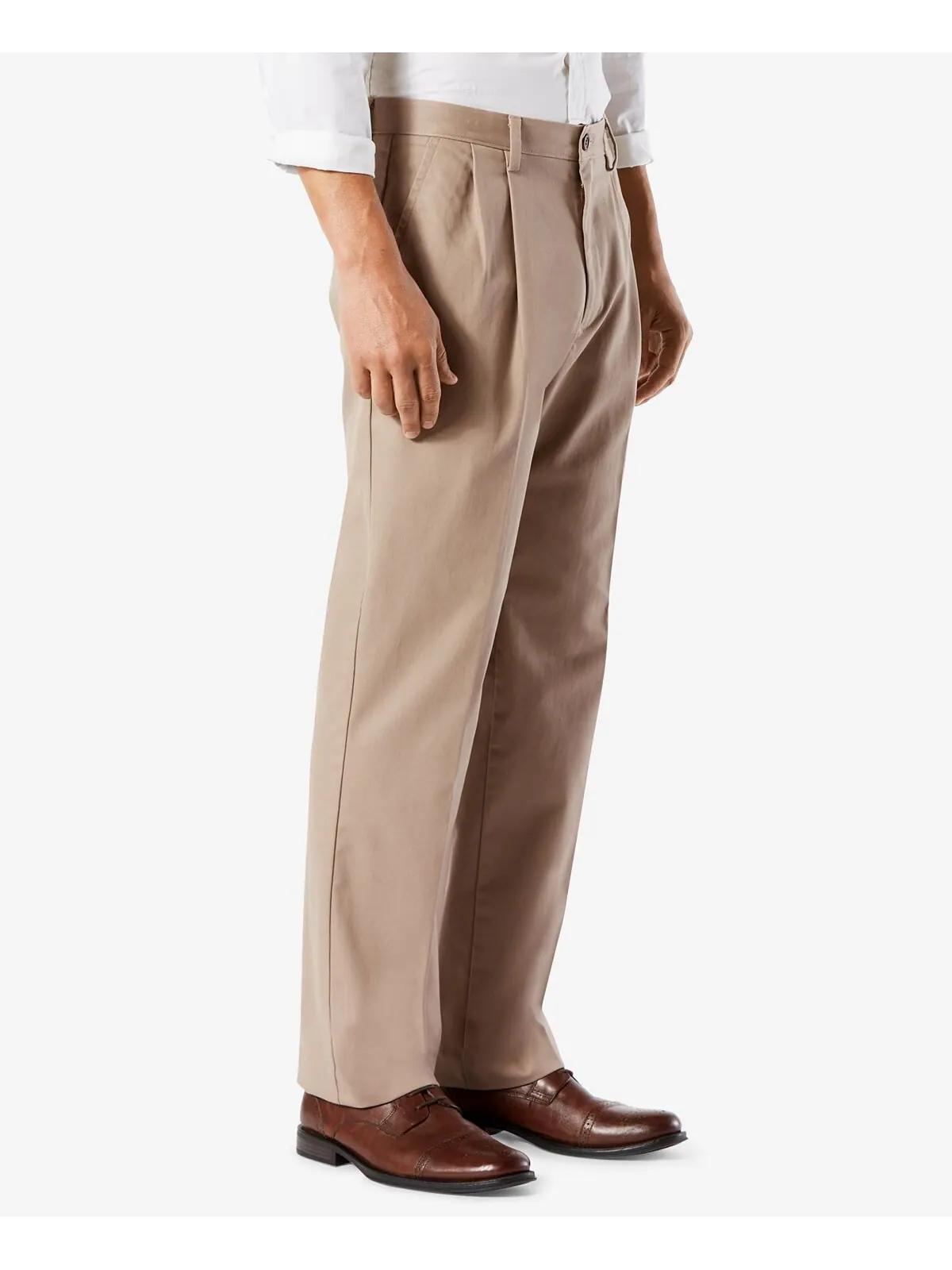 Мужские брюки easy classic со складками цвета хаки стрейч Dockers — изображение 3 из 3