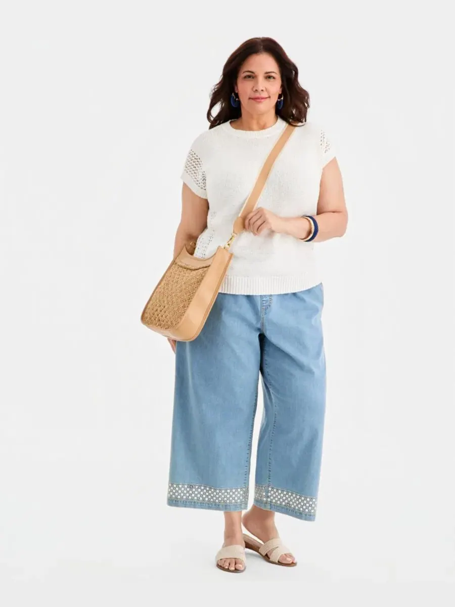 Свитер с рукавом долман и открытой вязкой, модель Mixed-Stitch Style & Co, Shiitake — изображение 2 из 4