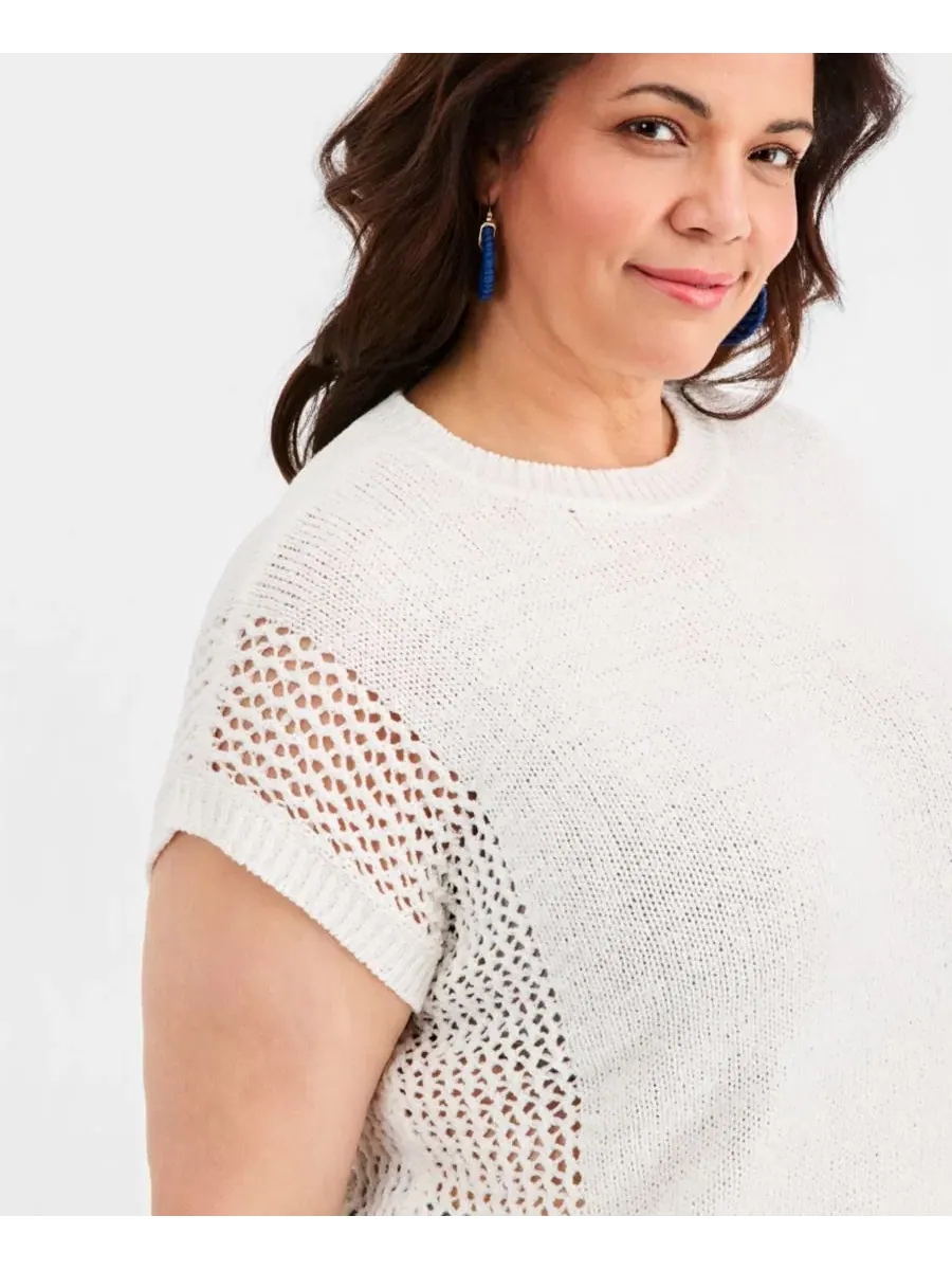 Свитер с рукавом долман и открытой вязкой, модель Mixed-Stitch Style & Co, Shiitake — изображение 3 из 4