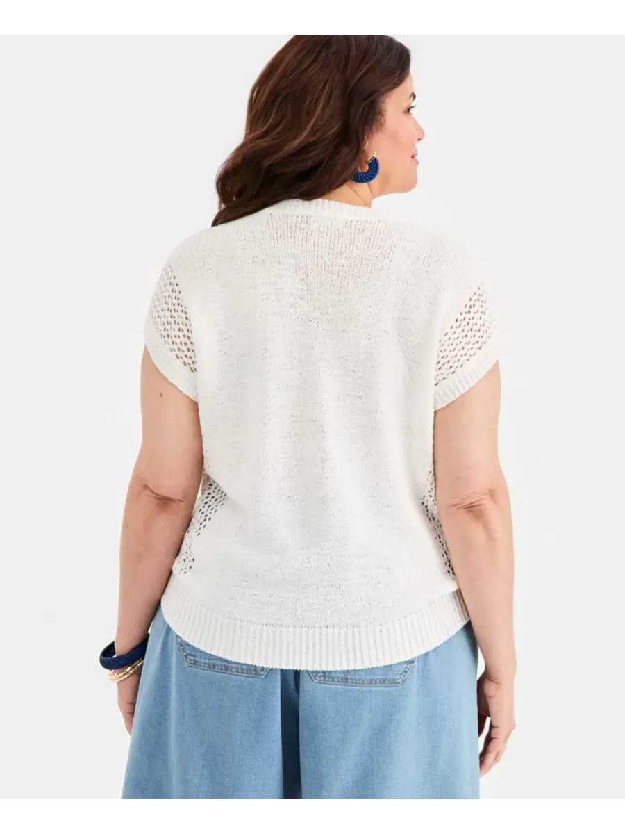Свитер с рукавом долман и открытой вязкой, модель Mixed-Stitch Style & Co, Shiitake — изображение 4 из 4