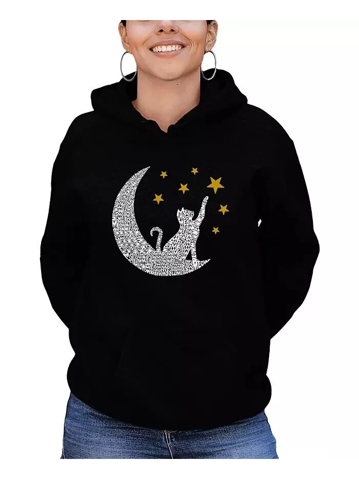 Женская толстовка с капюшоном Word Art Cat Moon La Pop Art — изображение 1 из 5, черный