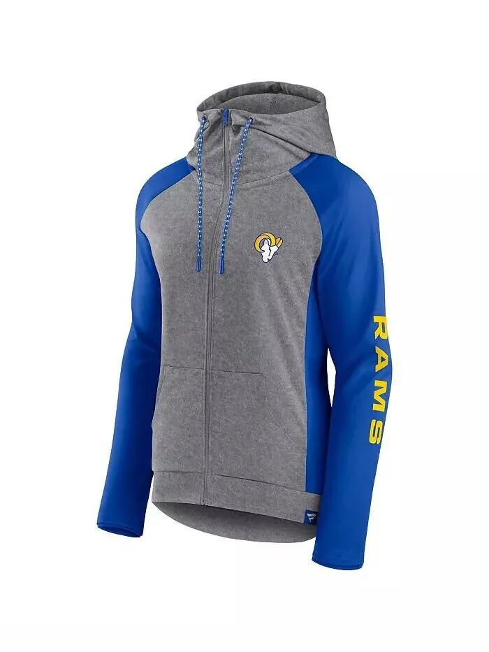 Женская легкая худи с молнией во всю длину, Heather Grey, College Royal Los Angeles Rams Blind Side — изображение 2 из 3