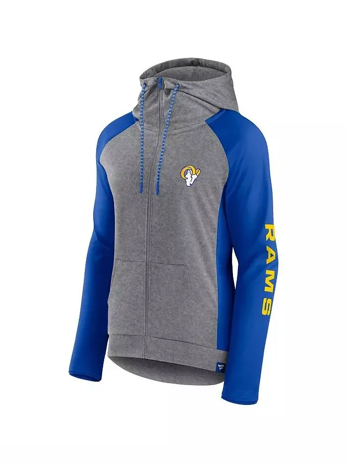 Женская толстовка Heather Grey, College Royal Los Angeles Rams Blind Side Lightweight Full-Zip — изображение 2 из 3