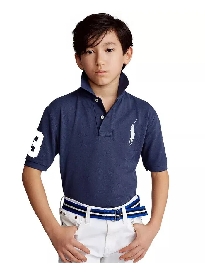 Поло с короткими рукавами и хлопковой сеткой Big Boys Big Pony Polo Ralph Lauren — изображение 1 из 4, темно-синий