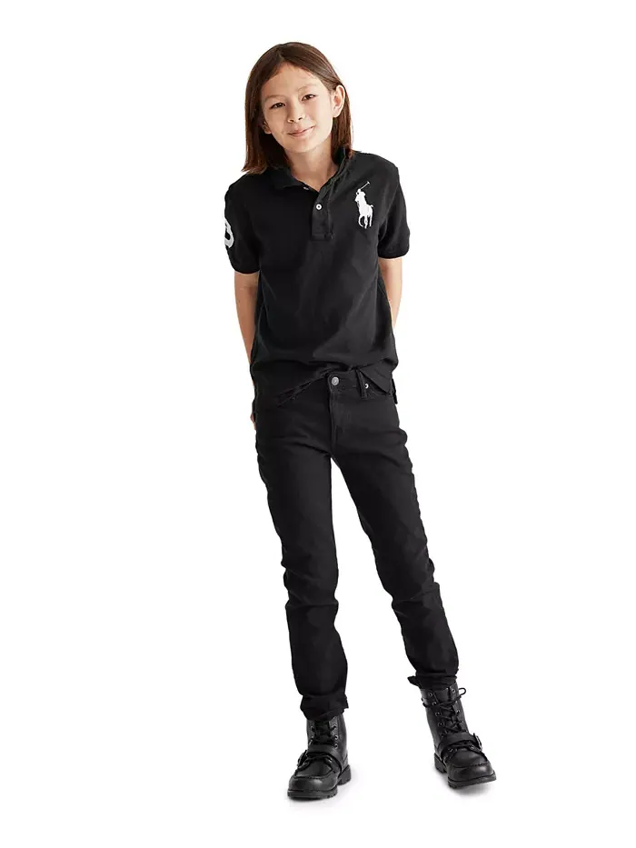 Большие мальчики Big Pony Хлопковая поло с коротким рукавом в сетку Polo Ralph Lauren — изображение 1 из 4, черный/белый
