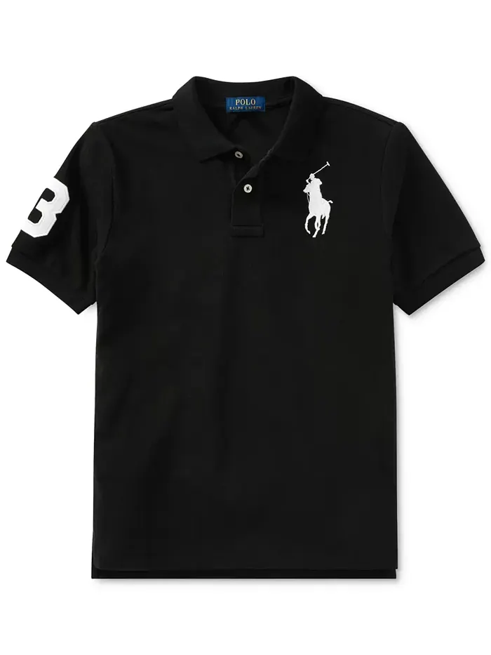 Большие мальчики Big Pony Хлопковая поло с коротким рукавом в сетку Polo Ralph Lauren — изображение 3 из 4, черный/белый