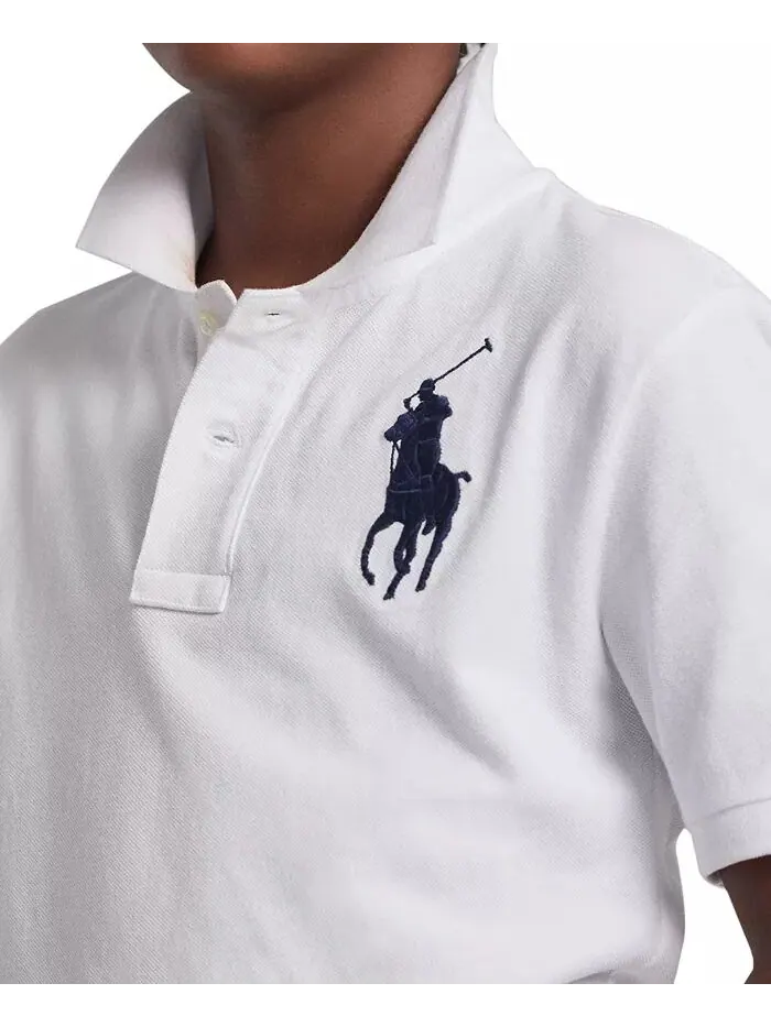 Поло из хлопковой сетки с короткими рукавами Big Boys Big Pony Polo Ralph Lauren — изображение 3 из 6, белый