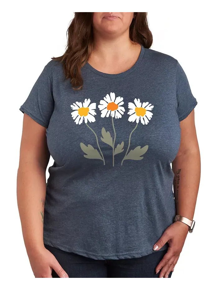Футболка с принтом "Ретро ромашки" Plus Size Hybrid Apparel — изображение 1 из 5, синий