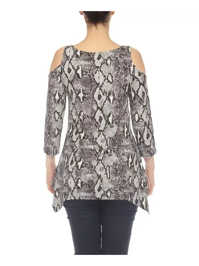 Туника для беременных с открытыми плечами и принтом змеи White Mark — изображение 10 из 11, коричневый