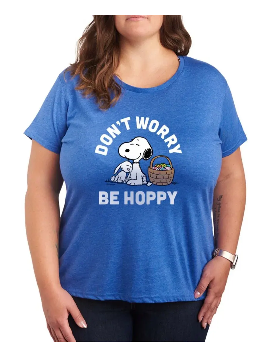 Футболка с коротким рукавом и принтом "Peanuts Easter Don't Worry Be Hoppy" для полных женщин — изображение 1 из 3, синий