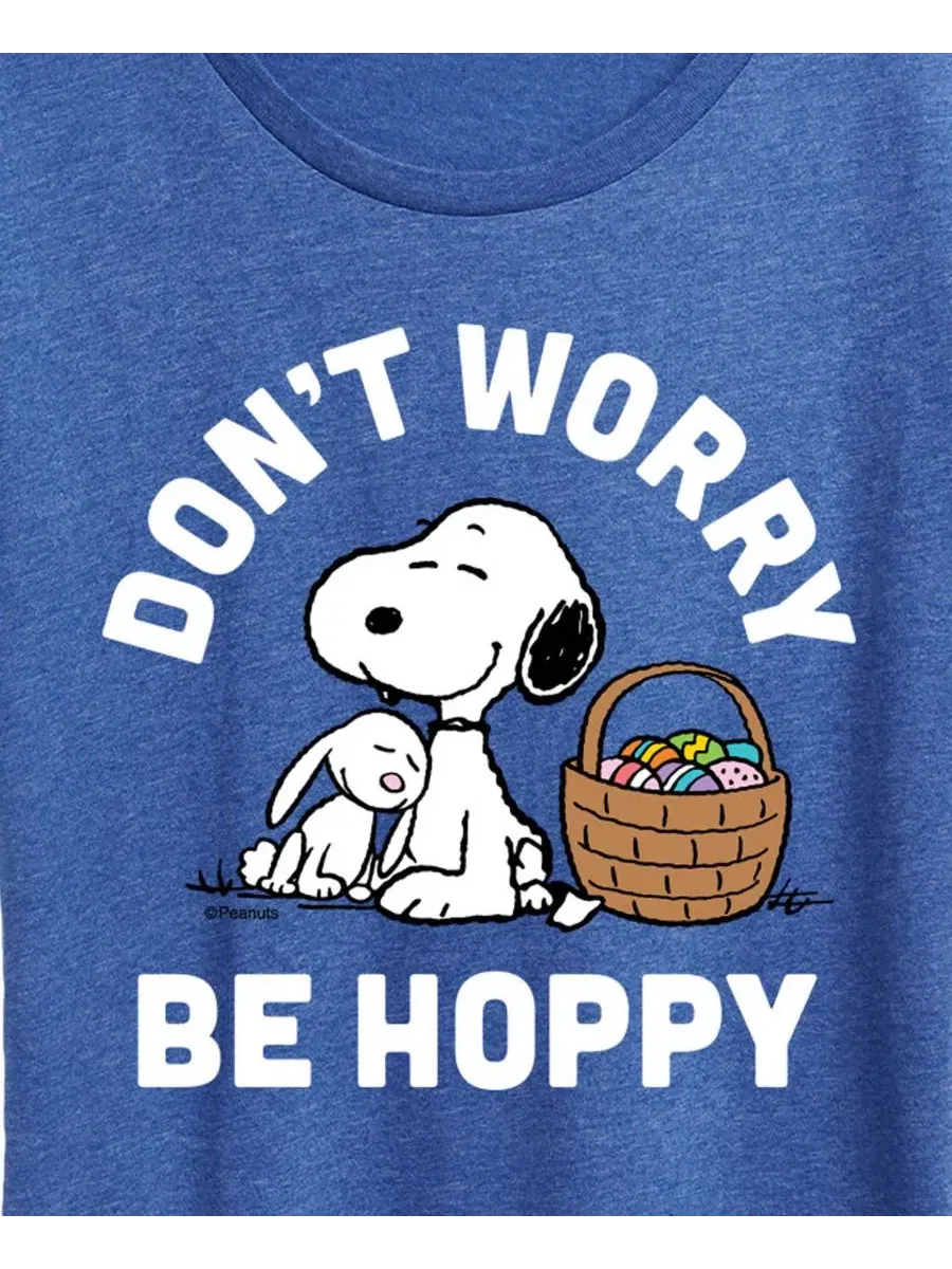 Футболка с коротким рукавом и принтом "Peanuts Easter Don't Worry Be Hoppy" для полных женщин — изображение 2 из 3, синий