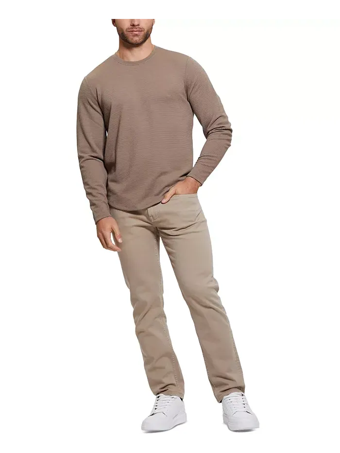 Мужская футболка с длинным рукавом Relaxed Fit Linear Textured Crewneck GUESS — изображение 2 из 3, коричневый