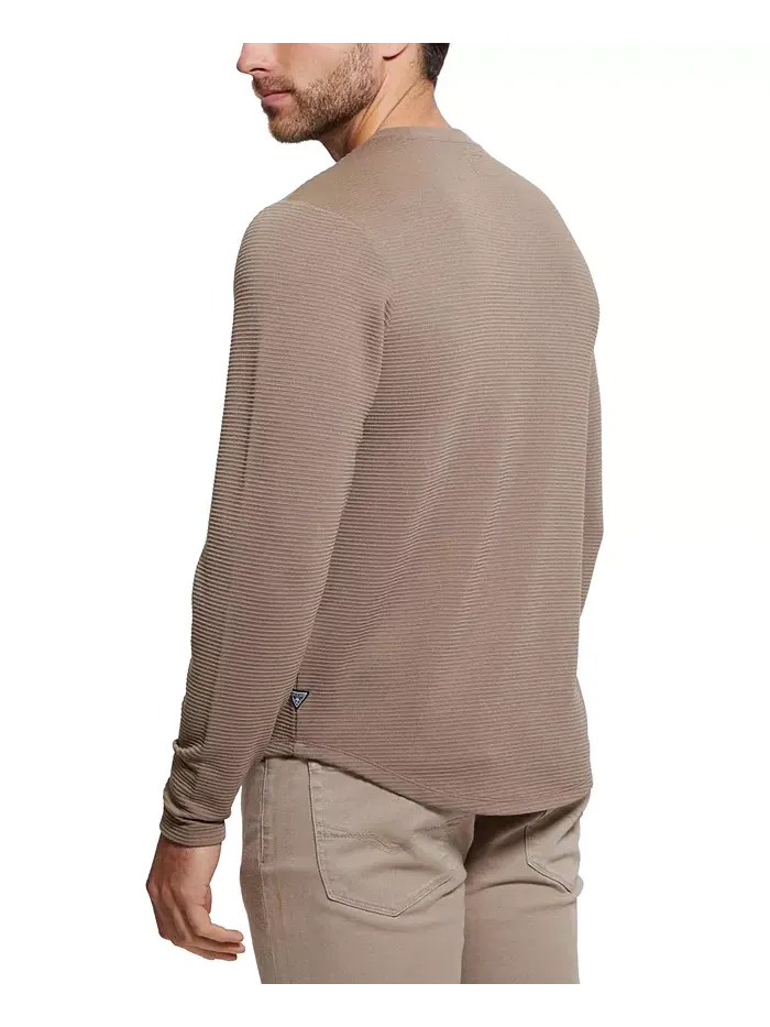 Мужская футболка с длинным рукавом Relaxed Fit Linear Textured Crewneck GUESS — изображение 3 из 3, коричневый