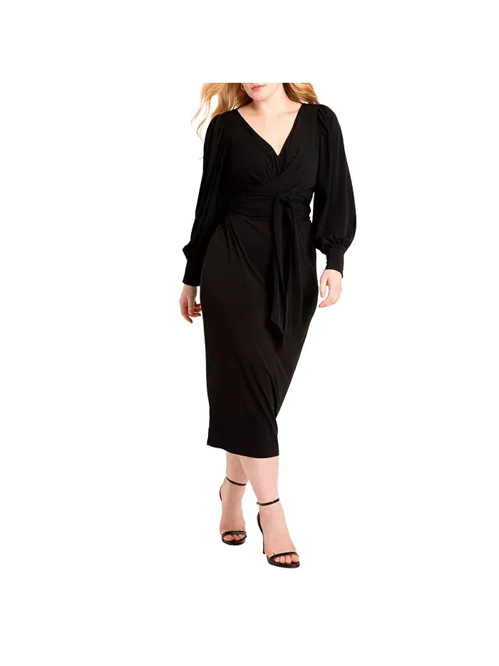 Женское платье миди с перекрестным вырезом Plus Size Eloquii — изображение 1 из 3, черный